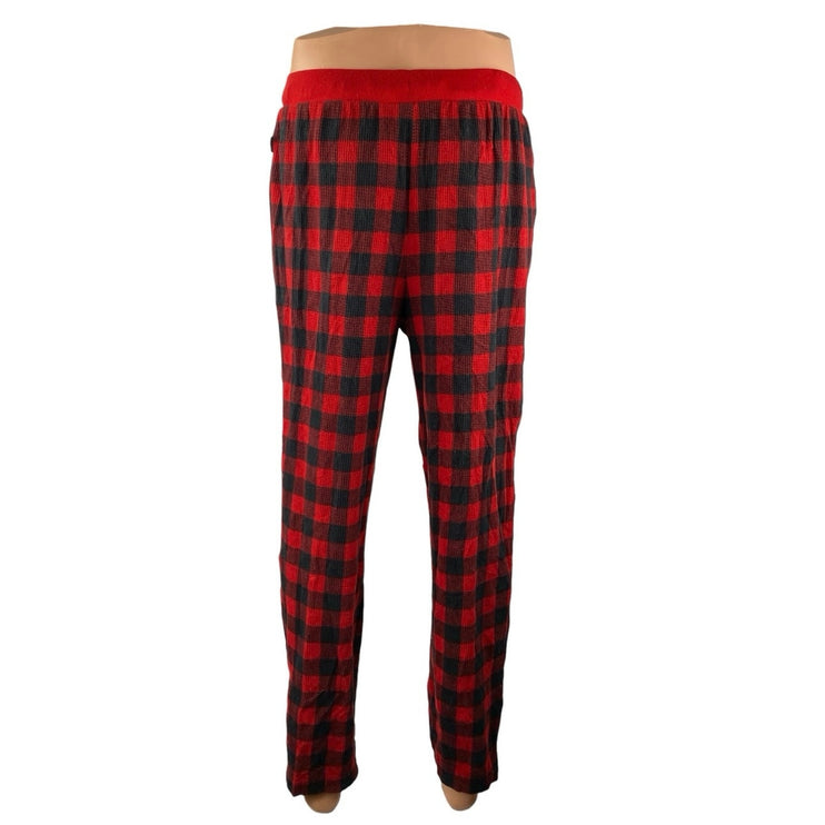 Eddie Bauer Mens Red Plaid Flannel Straight Leg Lounge Sleepwear Pajama Pants M