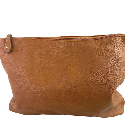 Free People Women's Brown Vegan Faux Leather Zip Closure Clutch Pouch Hand Bag
