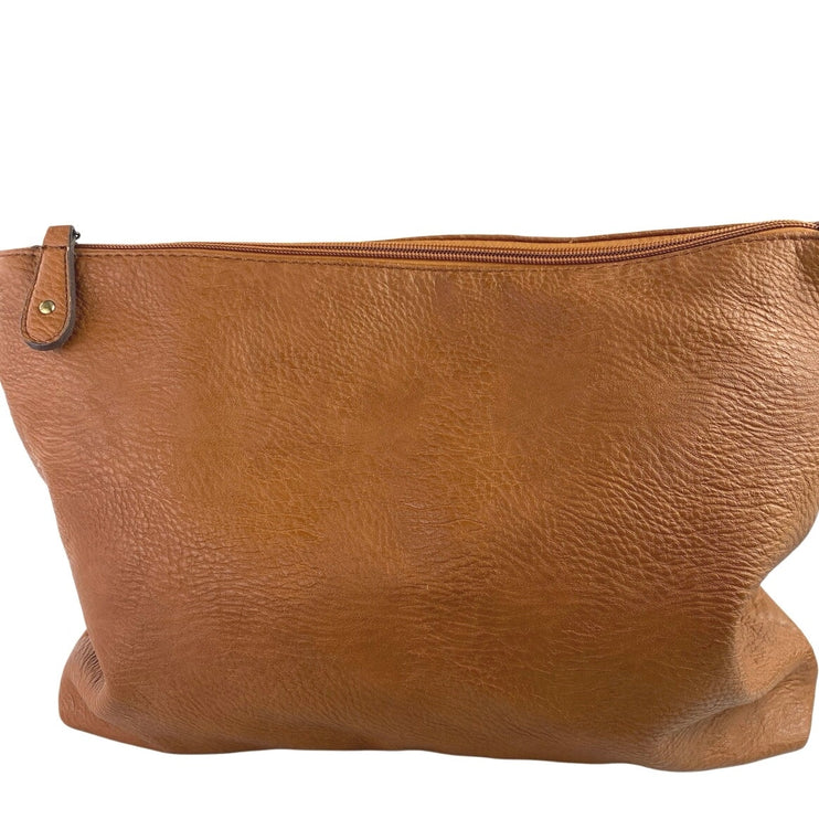 Free People Women's Brown Vegan Faux Leather Zip Closure Clutch Pouch Hand Bag
