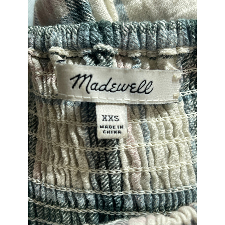 Madewell Lucie Plaid Check Square Neck 3/4 Sleeve Smocked Mini A-Line Dress XXS