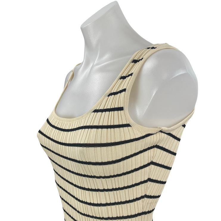 Miou Muse Women's Cream Black Stripe Ribbed Sleeveless Maxi Tank Dress Size S