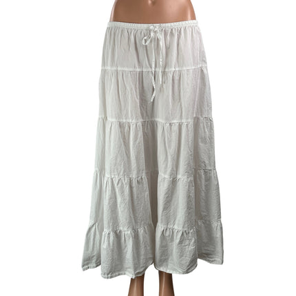 Zara White Casual Tiered Elastic Waist Drawstring Ruffles Flowy Maxi Skirt Sz L
