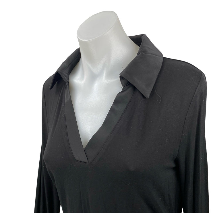 Halogen Women's Black Collared V Neck Long Sleeve Slim Fit Shirt Blouse Top Sz M