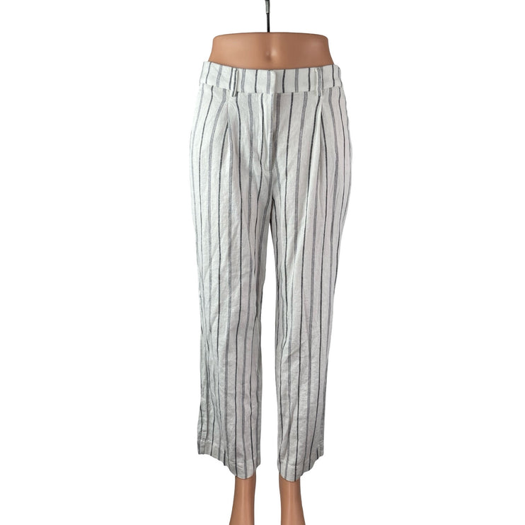 Old Navy Women's White Linen Striped Taylor High Rise Wide Leg Trousers Pants S