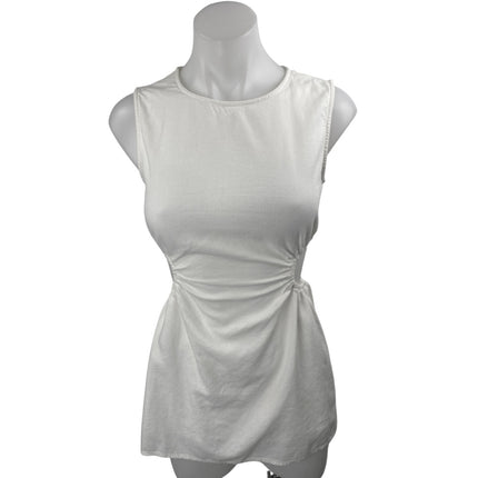 Princess Polly White Sleeveless Cutout Waist Crew Neck Mini Sheath Dress Size 2