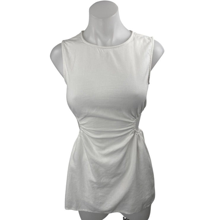Princess Polly White Sleeveless Cutout Waist Crew Neck Mini Sheath Dress Size 2