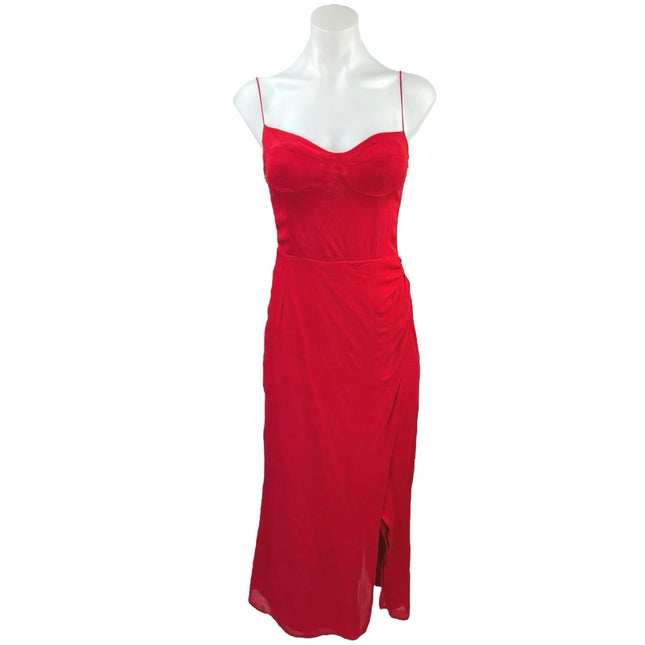 Reformation Red Kourtney Sweetheart Smocked Slit Camisole Midi Dress S Brie Reformation Red Kourtney Sweetheart Smocked Slit Camisole Midi Dress S Brie