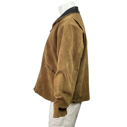 Blackicon Men's Tan Suede Full Zip Long Sleeve Collared Bomber Jacket Size L