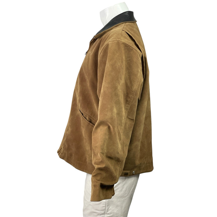 Blackicon Men's Tan Suede Full Zip Long Sleeve Collared Bomber Jacket Size L