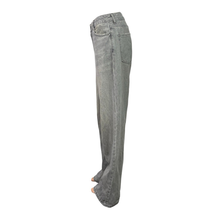 Zara Women's Gray Wash High Rise Straight Wide Leg Baggy Denim Jeans Size 4