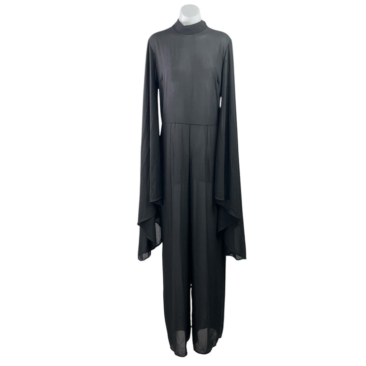 NEW Fashion Nova About Mines Black Long Flare Sleeves Wide Leg Romper Jumpsuit L