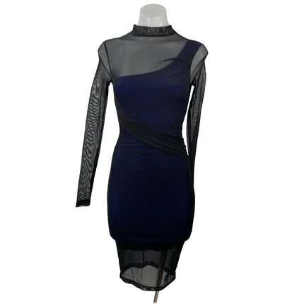 French Connection Fast Mia Mix Media Illusion Sheer Mesh Mini Bodycon Dress Sz 0