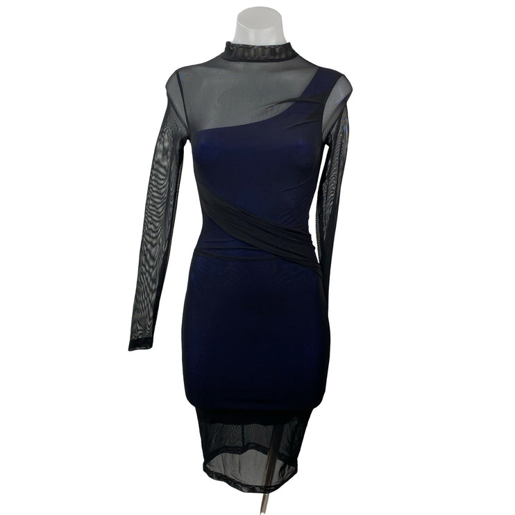 French Connection Fast Mia Mix Media Illusion Sheer Mesh Mini Bodycon Dress Sz 0