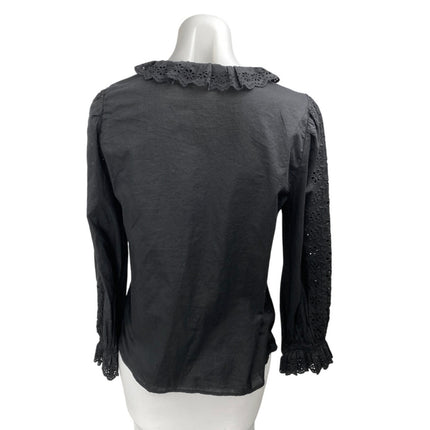 J.Crew Women's Black Ruffle Long Sleeve Button Down Shirt Blouse Top Size S