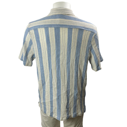 Todd Snyder Mens Blue Stripe Rib Knit Tailored Short Sleeve Button Down Shirt XL