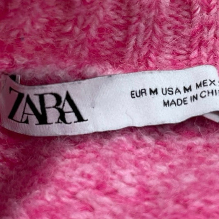 Zara Women's Pink Wool Alpaca Knitted V-neck Long Sleeve Pullover Sweater Top M