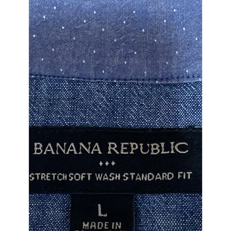 Banana Republic Stretch Soft Wash Standard Fit Blue Button Down Shirt Top Size L