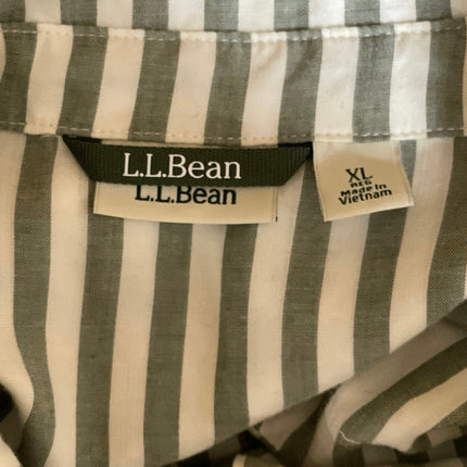 L.L. Bean Women's Green Striped Short Sleeve Blouse Button Down Shirt Size XL