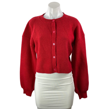 Peppermayo Women's Red Long Balloon Sleeve Button Down Cardigan Sweater Size S/M