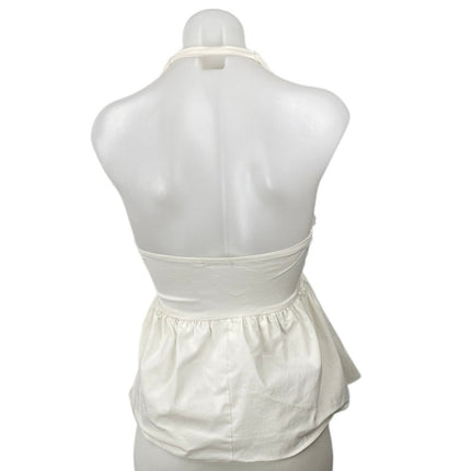 Zara White Halter V Neck Backless Sleeveless Open Back Peplum Blouse T – Brie Zara White Halter V Neck Backless Sleeveless Open Back Peplum Blouse T – Brie