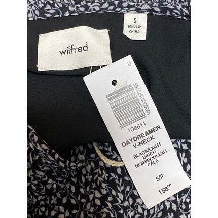 NEW Aritzia Wilfred Daydreamer Black Floral Pleated V-neck Mini Shift Dress Sz S