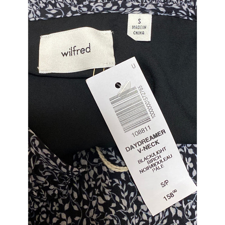 NEW Aritzia Wilfred Daydreamer Black Floral Pleated V-neck Mini Shift Dress Sz S