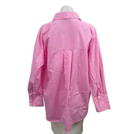 Zara Women's Pink Relaxed Collared Long Sleeve Button Down Shirt Top Size M