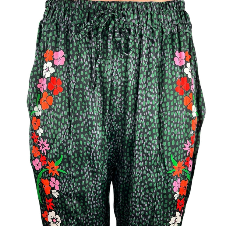 Tucker Green Silk Julia Floral Printed Drawstring Tapered Ankle Casual Pants S