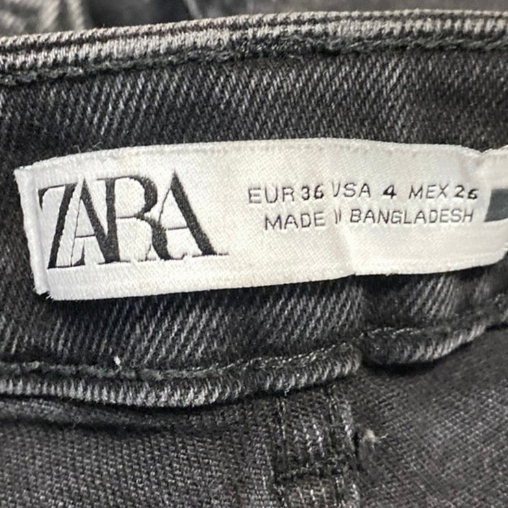 Zara Women's Blue High Waisted Raw Hem Frayed Flare Cropped Denim Jeans Size 4
