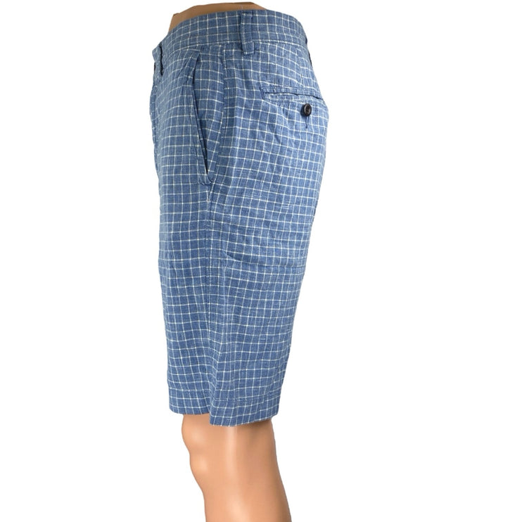 J.Crew Club Men's Blue Plaid Straight Bermuda Golf Chino Khaki Shorts Size 30