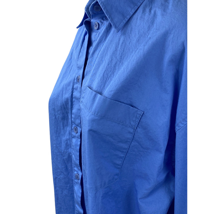 Zara Women's Royal Blue Collared Long Sleeve Button Down Shirt Blouse Top Sz XS