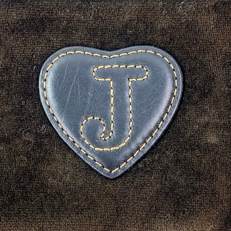 Juicy Couture Brown Velour Velvet Leather Embroidered Cards Wristlet Pouch Purse