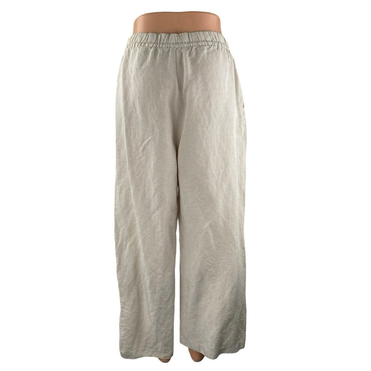 H&M Women's Beige Linen High Waisted Wide Leg Baggy Crop Lounge Trousers Pants M