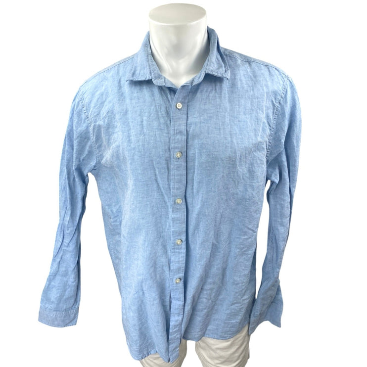 Banana Republic Men's Blue Linen Untucked Slim Long Sleeve Button Up Shirt XL