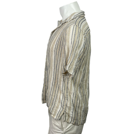 Abercrombie & Fitch Cream Striped Short Sleeve Collared Button Down Shirt Top S