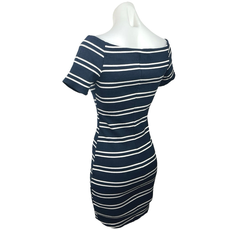 ASTR The Label Women's Blue Striped Boat Neck Short Sleeve Mini Bodycon Dress M