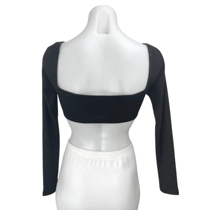 Princess Polly Black Long Sleeve Ribbed Knit Underwire Bandeau Crop Top Size 2