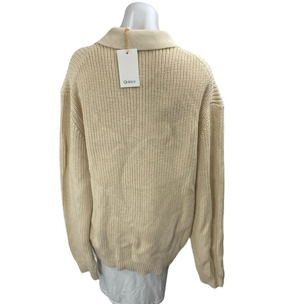 NEW Quince Women's Cream Chunky Rib Knit Collar Long Sleeve Polo Sweater Top XL