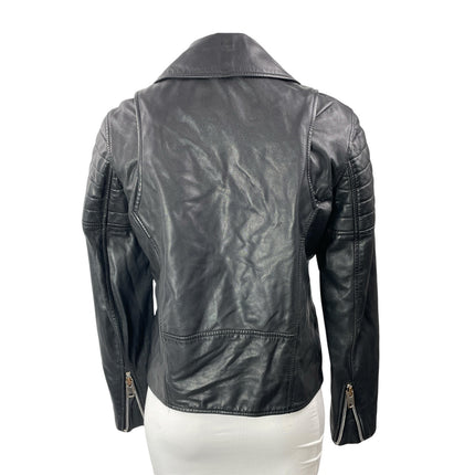 Walter Baker Women's Black Long Sleeves Leather Front Zip Biker Coat Jacket Sz S