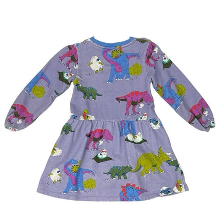 Mini Boden Kids Girls Purple Loopback Dino Long Sleeve Sweatshirt Dress Size 6-7