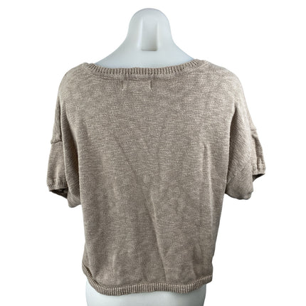 By Together Women's Brown Tan V-Neck Short Sleeve Crop Knit Sweater Top Size S