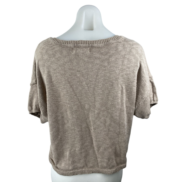 By Together Women's Brown Tan V-Neck Short Sleeve Crop Knit Sweater Top Size S