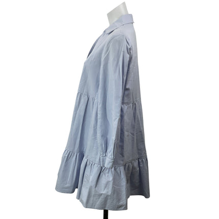 Zara Mini Oxford Womens Light Blue Long Sleeves Tiered Collared Shirt Dress Sz S