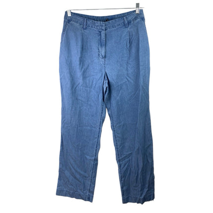 J.Crew Women's Blue High Waisted Pleated Straight Leg Chambray Denim Jeans Sz 12