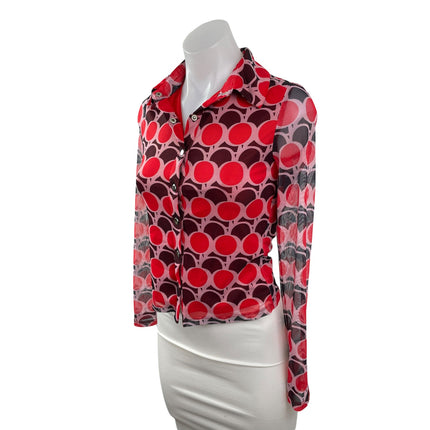 Princess Polly Women's Red Geometric Long Sleeve Button Down Shirt Blouse Top 4
