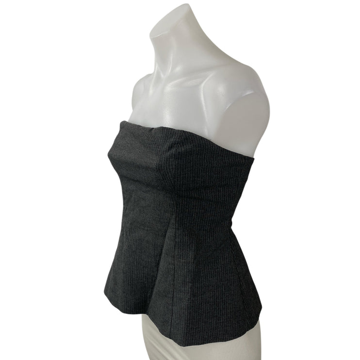 Zara Women's Black Tube Strapless Bandeau Striped Peplum Blouse Top Size S