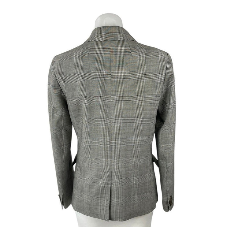 J.Crew Wool Gray Check Plaid Long Sleeve Double Breasted Blazer Coat Jacket Sz 2