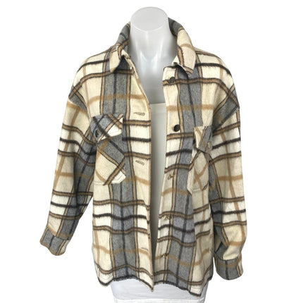 Zara Multicolor Plaid Wool Long Sleeve Button Up Shacket Shirt Jacket Size S