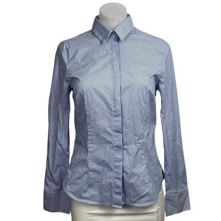 MNG Mango Women's Blue Slim Fit Stripe Long Sleeve Button Down Shirt Top Size 4