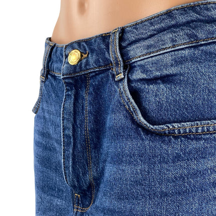 Women's Blue High Waisted Medium Wash Bermuda Y2k Denim Jean Shorts Size 30